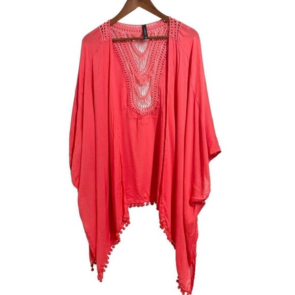 Lane Bryant Shawl Cardigan Pink Crochet One Size Boho Kimono Viscose - Picture 1 of 5